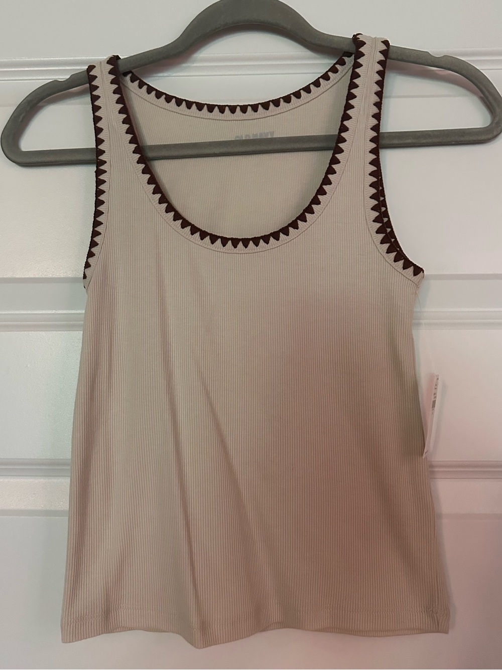 Old Navy Cream Ribbed Tank with Brown Trim